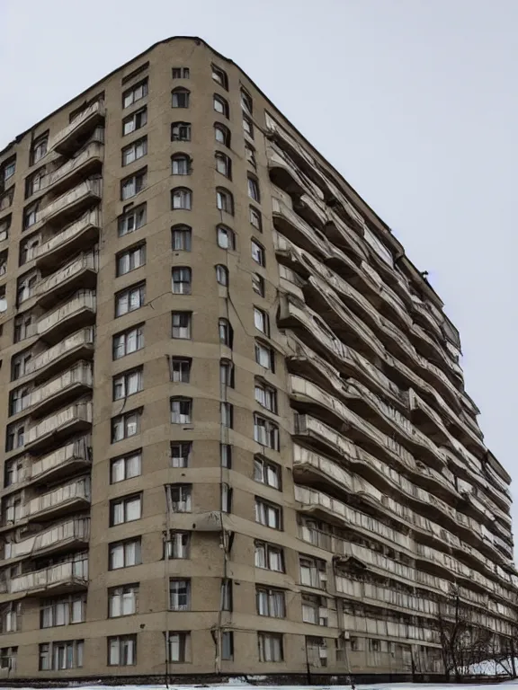 Image similar to soviet panel apartment building photo, extreme wide shot