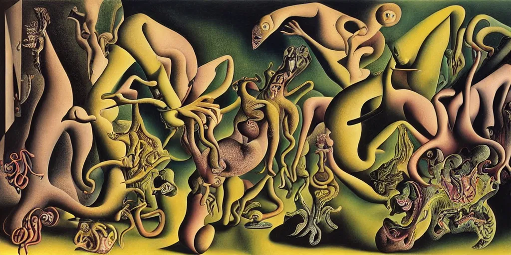 Image similar to basilisk, pain, pleasure, suffering, adventure, love, abstract oil painting by ( man ray ) mc escher and salvador dali and raqib shaw