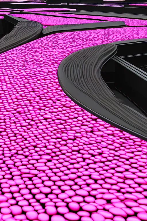 Image similar to Factory Conveyor Belt of pink liquid, photorealistic, ultra detailed, 4k