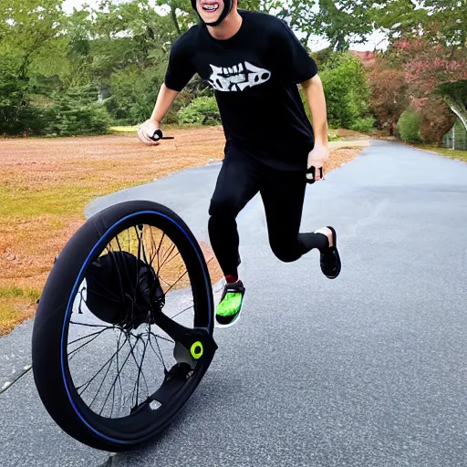 Prompt: naruto run riding onewheel