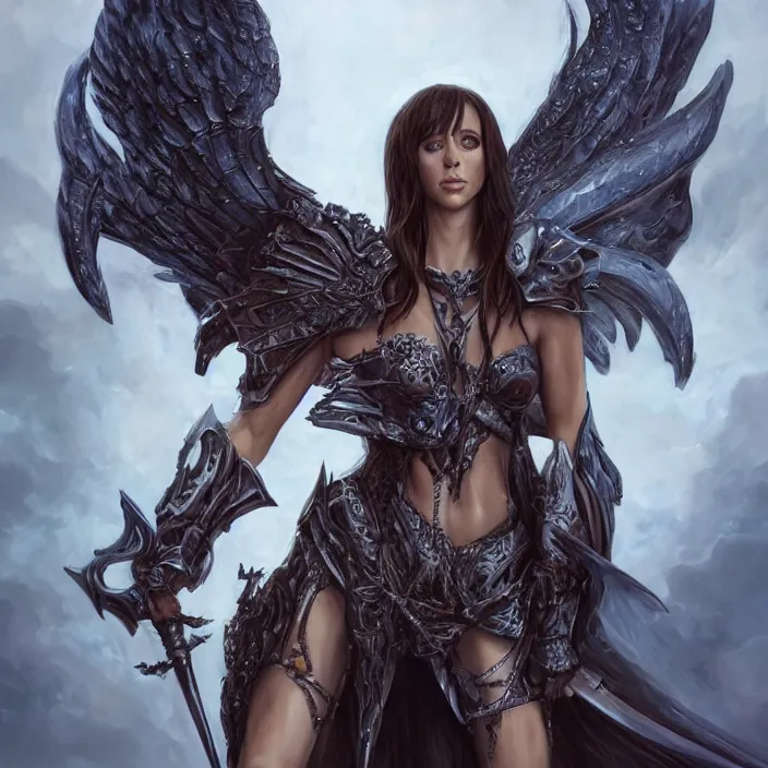 Image similar to jennifer love hewitt is a female angel with a shinny armour and big wings, d & d, fantasy, highly detailed, digital art, artstation, smooth, sharp focus, fantasy illustration, art by peter tang and artgem and alina ivanchenko and hirokazu yokohara and kago shintaro