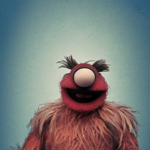 Image similar to a still of a forgotten muppet character looking very manly and modern, hilarious, laughing, hairy chest, huge chin, manly monster tough guy, roughled fur, photo real, photographic, photograph, artstation, trending, featured