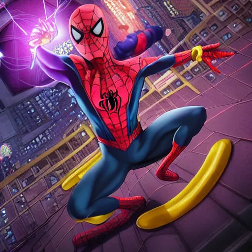 Prompt: spiderman with pink suit and yellow glowing eyes, and alien ears, anime cinema photorealistic beautiful cinematic world of chrono trigger in the style of studio ghibli. hyperdetailed photorealism, 1 0 8 megapixels, amazing depth, glowing rich colors, powerful imagery, psychedelic overtones, 3 d finalrender, 3 d shading, cinematic lighting, artstation concept art