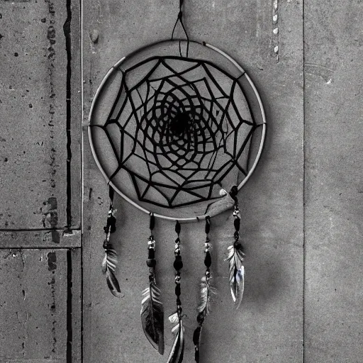 Prompt: photo of an industrial dream catcher