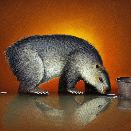 Prompt: digital painting of a beaver spitting seeds into a bucket, detailed, glow,