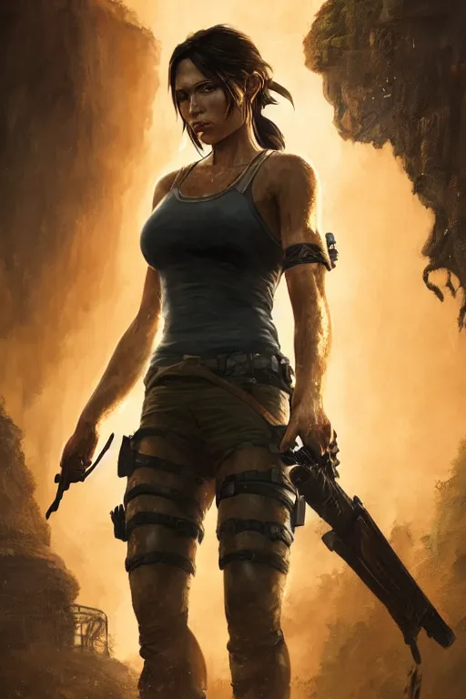 Prompt: a fancy portrait of Lara croft by Greg Rutkowski, Sung Choi, Mitchell Mohrhauser, Maciej Kuciara, Johnson Ting, Maxim Verehin, Peter Konig, final fantasy , mythical, 8k photorealistic, cinematic lighting, HD, high details, atmospheric,