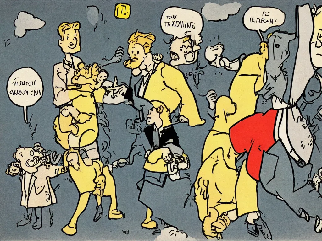 Image similar to Tin Tin original illustration by Hergé: Tin Tin gets married