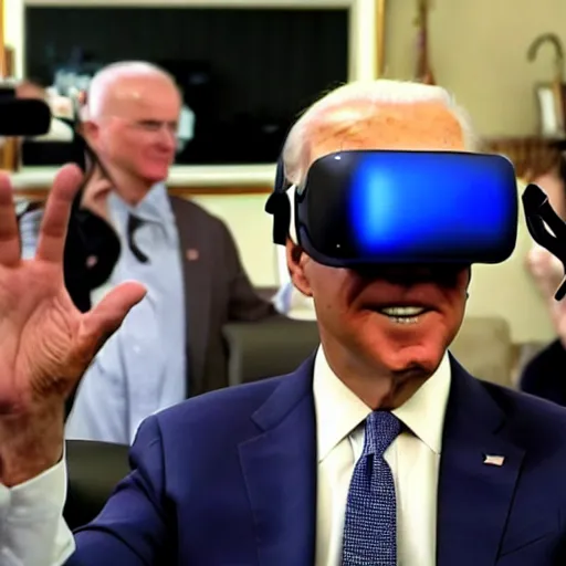 Prompt: joe biden wearing a vr headset