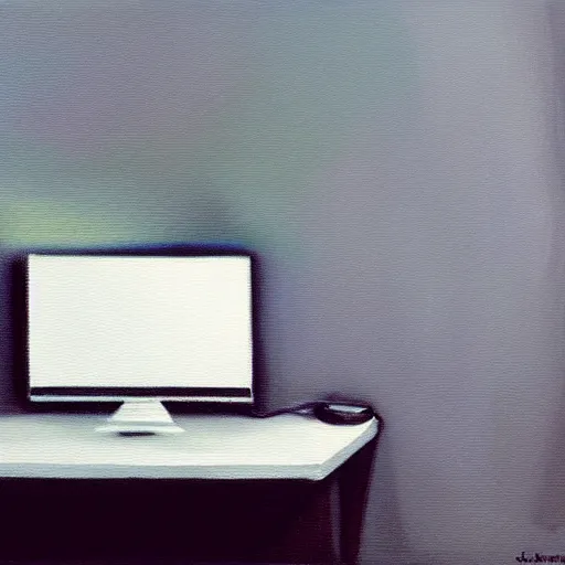 Prompt: a glowing white computer in a white room, high art, oil painting