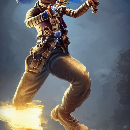 Image similar to An boy wearing steampunk wristband that shoots out a grapple using steam canisters, epic fantasy art style HD