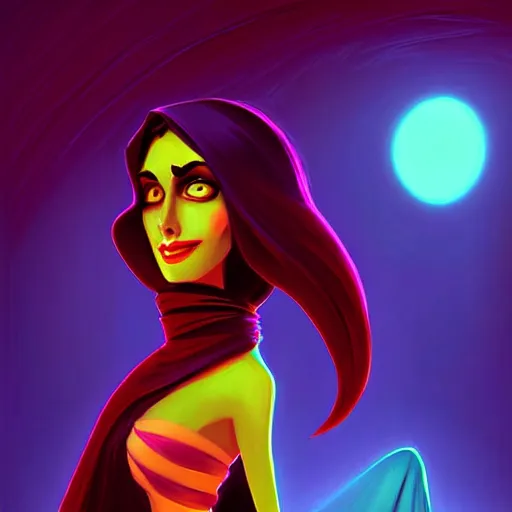 Image similar to curled perspective digital art of a dark hair woman wearing arab scarf by anton fadeev from nightmare before christmas