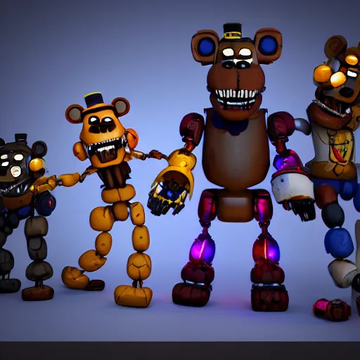 Image similar to five nights at freddy's, freddy fazbear, scott cawthon, octane render, creepy, animatronic,