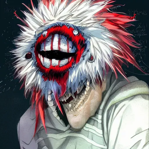 Image similar to scary anime Portrait of horrific Youppi the Habs Montreal Canadiens Mascot as a very dead powerful and violent pokemon, highly detailed anime, high evolution, 1990s, legendary, smooth, sharp focus, dynamic lighting, intricate, trending on ArtStation, stuff of nightmares, illustration pokemon, art by WLOP