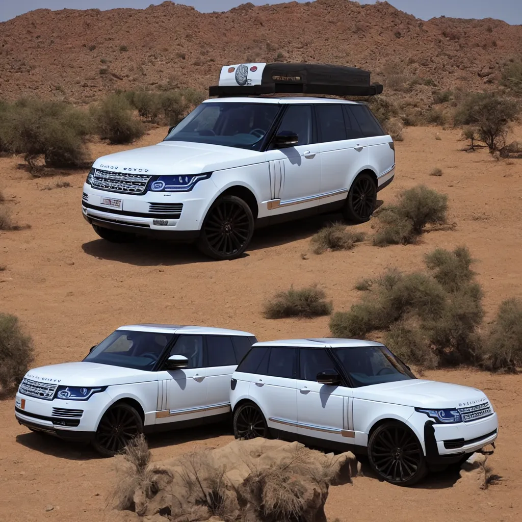 Image similar to osman hamdi bey,Range Rover Supercharged is ready for a long-distance journey in the desert