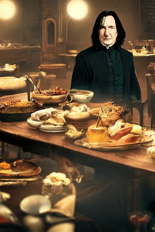 Prompt: severus snape as a masterchef judge, wide angle, redscale photography, dramatic lighting, photorealistic, cinematic lighting, high detail, cinematic feel, high octane, 4 k, unreal engine, digital render, intricate, ultra realistic, concept art