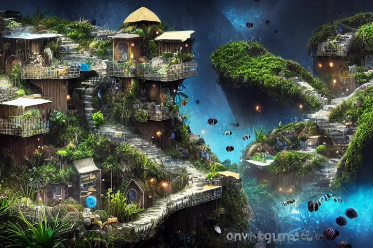 Prompt: highly detailed favela hive, underwater environment, award winning art, epic dreamlike fantasy landscape, ultra realistic,