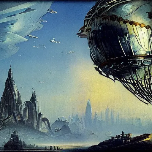 Prompt: enormous flying city in a faberge egg, sky, steampunk, fantasy art, masterpiece, hugh ferriss, digital, peder balke