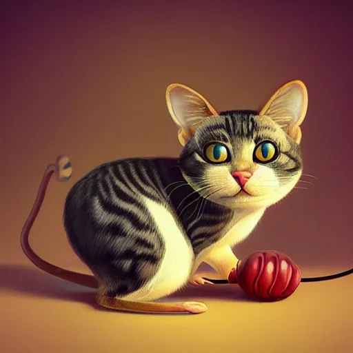 Image similar to hybrid of mouse and cat, half cat - half mouse, digital art, photo realistic, highly detailed, art by george stubbs, anton fadeev, james gurney, ilya kuvshinov