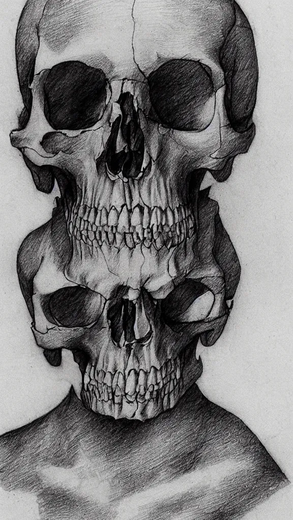 Image similar to Leonardo da Vinci pencil sketch of the human skull, Body horror, Biopunk, Creepy