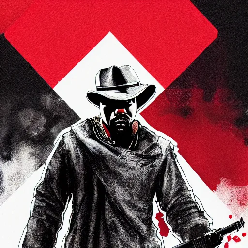 Prompt: portrait of kanye west in stephen bliss illustration red dead redemption 2 artwork of kanye west, in the style of red dead redemption 2 loading screen, by stephen bliss