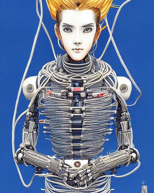 Image similar to Hiroshige portrait of a robot saint made of cables and robotic pod by artgerm