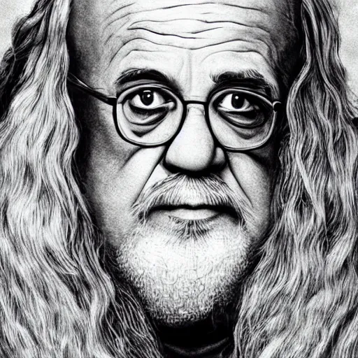 Image similar to portrait of danny devito as gandalf the white, lord of the rings, full body, hyper realistic, high quality, wide angle, always sunny in philadelphia