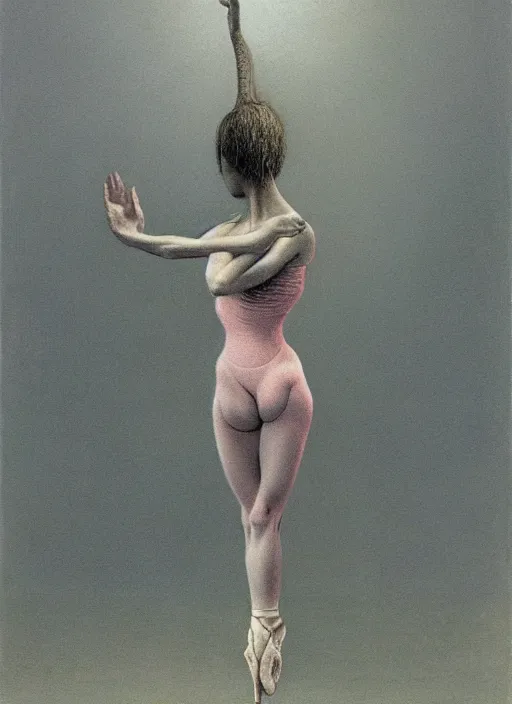 Image similar to ballerina fetal, painted by zdzislaw beksinski