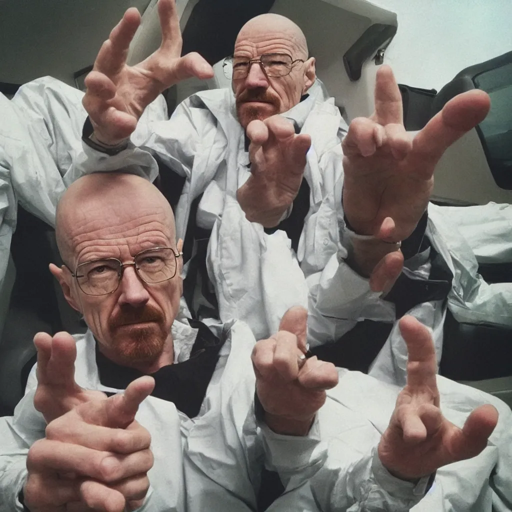 Image similar to “ walter white giving the peace sign ”