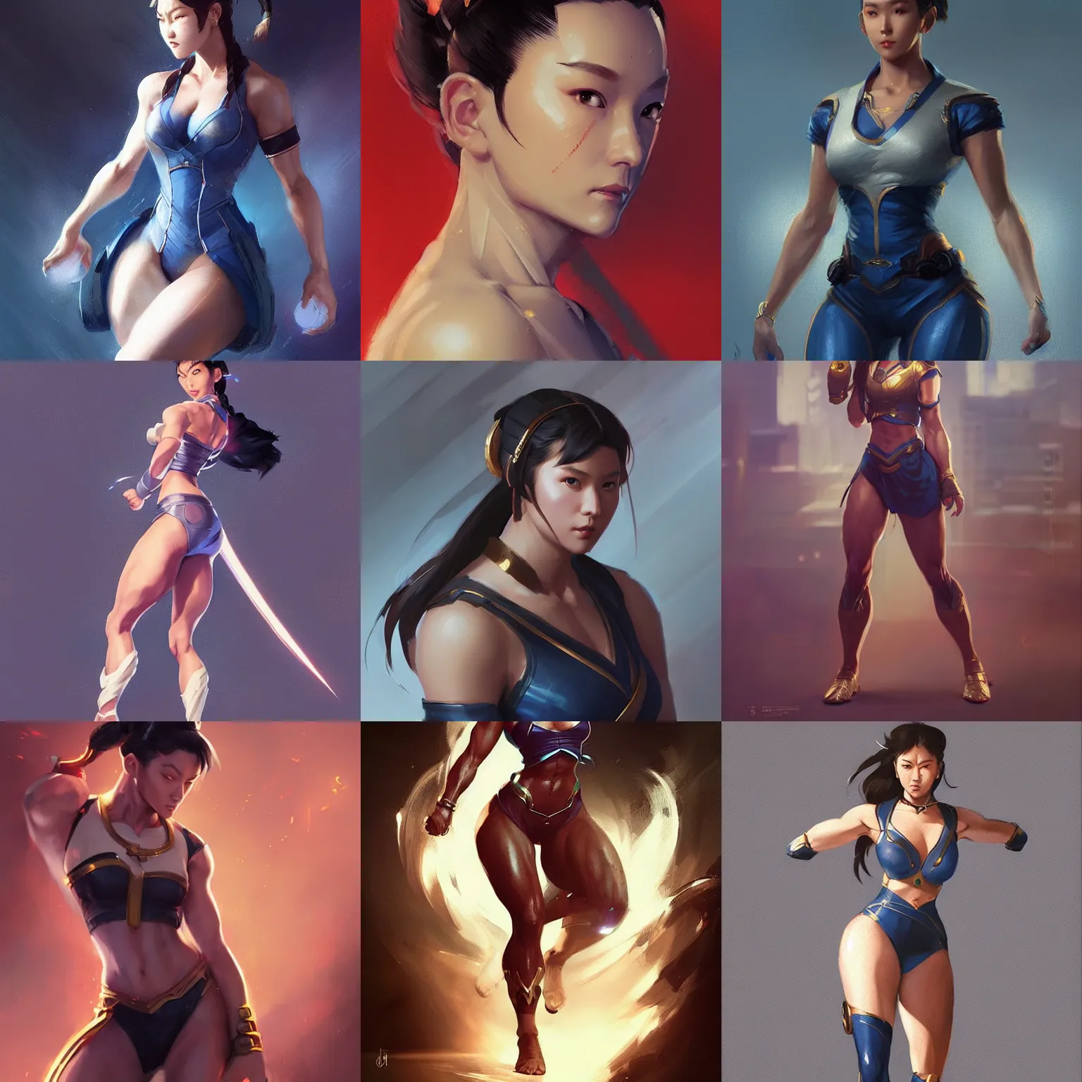 Prompt: “ full body portrait of chun - li by greg rutkowski, young, attractive, highly detailed portrait, scifi, digital painting, artstation, concept art, smooth, sharp foccus ilustration, artstation hq ”