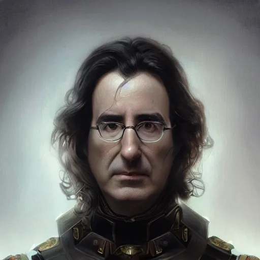 Image similar to portrait of stoic looking john oliver as vigo carpathian, military uniform, fantasy, intricate, elegant, highly detailed, centered, dark, smokey, charcoal painting, digital painting, artstation, concept art, smooth, sharp focus, illustration, art by artgerm and greg rutkowski and alphonse mucha