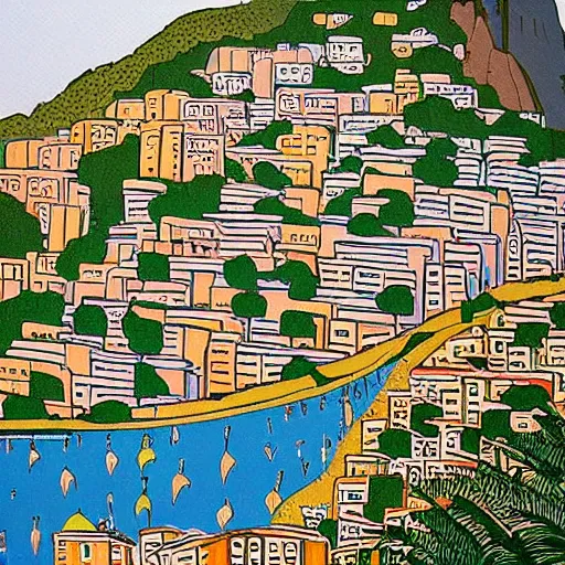 Image similar to morro de santa teresa in rio de janeiro painted by moebius