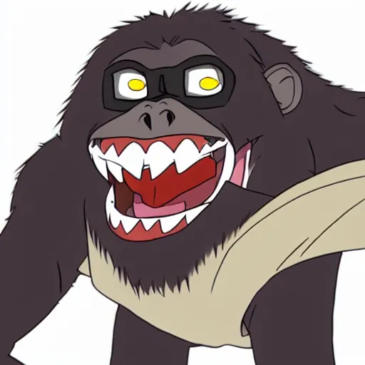 Prompt: mountain gorilla laughing, anime style