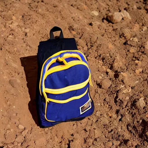 Prompt: a backpack filled with dirt and worms