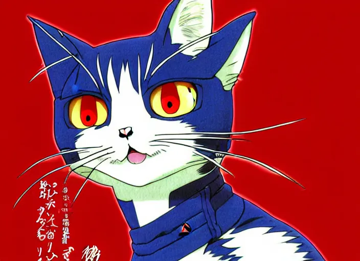 Image similar to anime visual of a cute cat, with red eyes!!!!, high quality detailed anime, cel shaded, digital art by last exile murata range blue submarine no 6, hd, ambient light