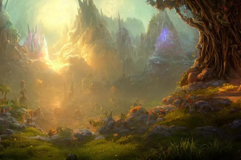 Prompt: fairy fae land moonlit, volumetric lighting, kingdoms of amalur screenshot, fantastical, cinematic lighting, smooth, focus, concept art, highly detailed, artstation, trending, feng zhu, shaddy safadi, noah bradley, tyler edlin, jordan grimmer, darek zabrocki, neil blevins, tuomas korpi