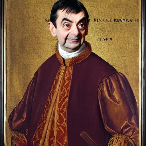 Prompt: Mr. Bean as a European monarch, renaissance portrait, oil painting, masterwork