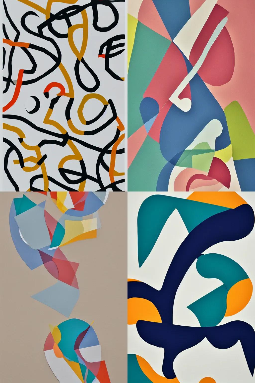 Prompt: abstract minimalist organic shape paper cut flat collage with line in the style of Matisse in muted Colors on crisp white copy paper with negative space , ultra-hd , modern art style, renderman