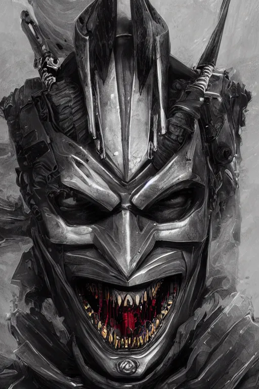 Image similar to Portrait of Robert Pattinson as The Batman Who Laughs, dc comics, dark, intricate, highly detailed, smooth, artstation, digital illustration by Ruan Jia and Mandy Jurgens and Artgerm and Wayne Barlowe and Greg Rutkowski and Zdislav Beksinski