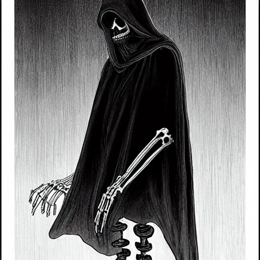 Image similar to a skeleton in black cloak by cheng hsiao-ron