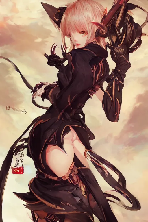 Image similar to cat girl in a blade and soul spinoff artbook rendered by the artist Nadezhda Tikhomirova, Jiyun Chae, Taran Fiddler, Lê Long, Joe Madureira, trending on Artstation by Taran Fiddler, artbook, Stanley Artgerm Lau, WLOP, Rossdraws , James Gurney