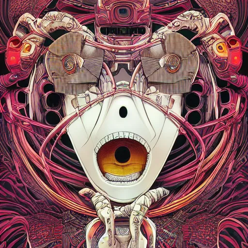 Image similar to portrait of crazy marshmello, symmetrical, by yoichi hatakenaka, masamune shirow, josan gonzales and dan mumford, ayami kojima, takato yamamoto, barclay shaw, karol bak, yukito kishiro