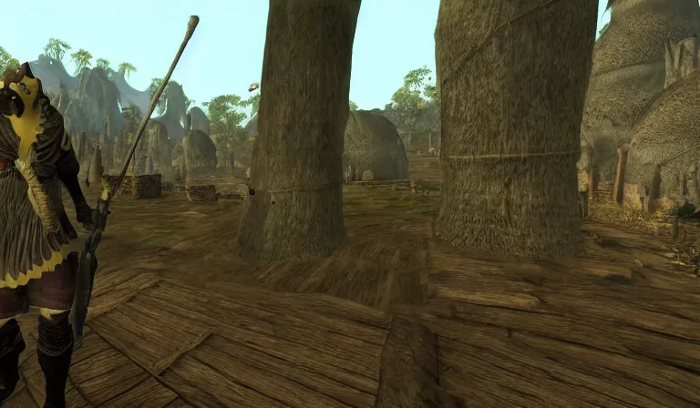 Prompt: Yung Lean in a cutscene from Morrowind, wide shot, low angle, screenshot