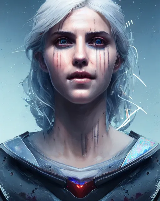 Image similar to portrait of ciri as a cyborg. intricate abstract. intricate artwork. by Tooth Wu, wlop, beeple, dan mumford. octane render, trending on artstation, greg rutkowski very coherent symmetrical artwork. cinematic, hyper realism, high detail, octane render, 8k, iridescent accents