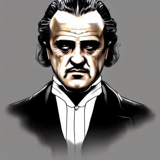 Prompt: vito corleone in the style of dino crisis concept art