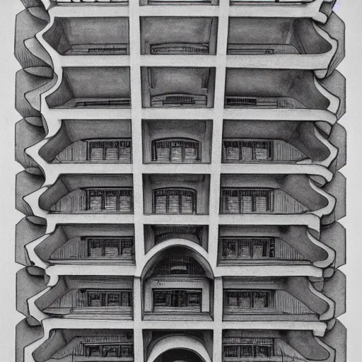Prompt: impossible architecture by m c escher
