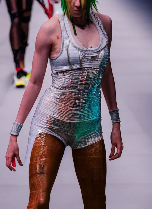 Image similar to hyperrealistic and heavy detailed adidas runway show of movie the fifth element leeloo dallas, leica sl 2 5 0 mm, vivid color, high quality, high textured, real life