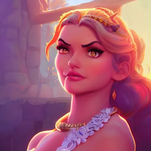 Image similar to Portrait of Lisa Ann as Athena, the greek goddess of wisdom, mattepainting concept Blizzard pixar maya engine on stylized background splash comics global illumination lighting artstation lois van baarle, ilya kuvshinov, rossdraws