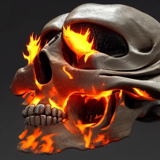 Image similar to the predator skull made from fire, ghibli, unreal 5, DAZ, hyperrealistic, octane render, dynamic lighting, digital art