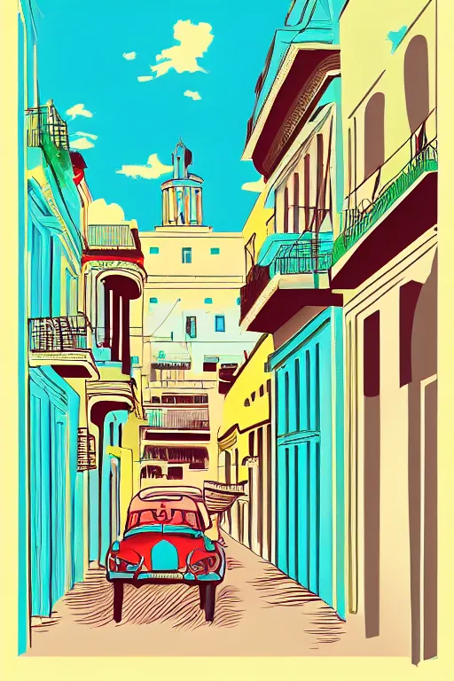 Image similar to cuba, illustration, in the style of katinka reinke