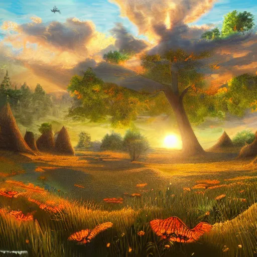 Prompt: always the sun, beautiful strange detailed summer landscape painting 8k resolution deviantart trending on Artstation concept art digital illustration